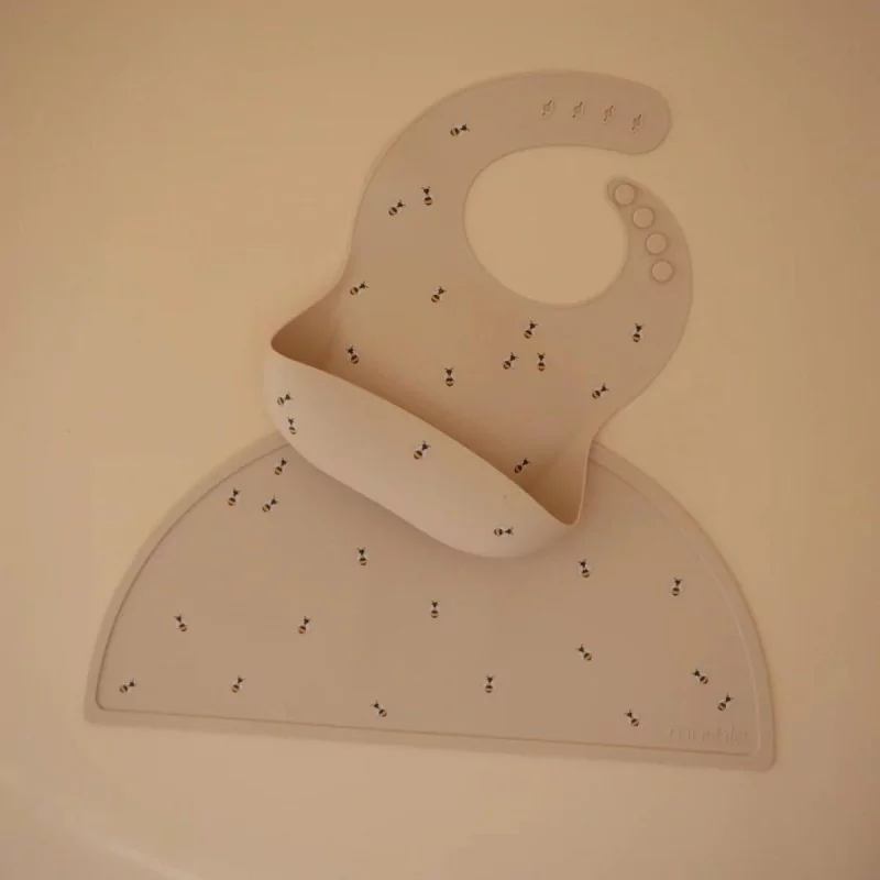 Bavoir Bébé Silicone LÄSSIG - Avec Bac Récupérateur Lavable